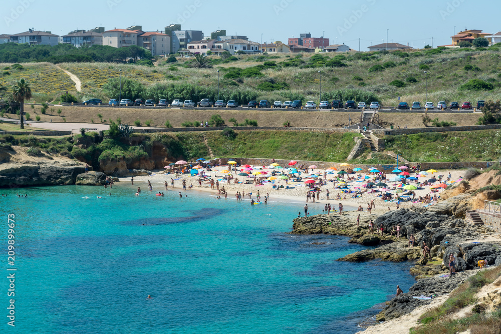 view of sardinian beach in sunny day of summer