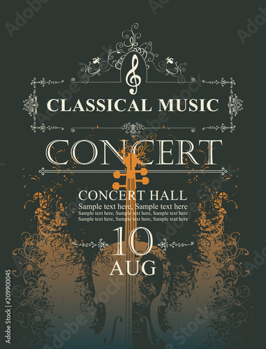 Vector poster for a concert of classical music with place for text on abstract background with violin