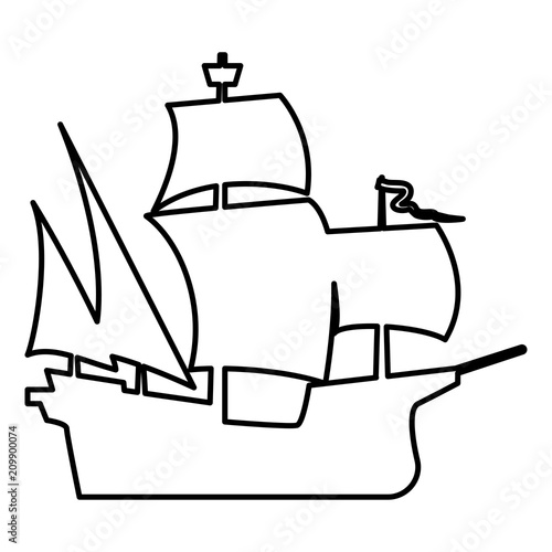 Medieval ship icon black color illustration flat style simple image