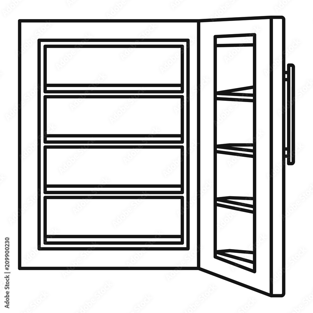 Glass door fridge icon. Outline illustration of glass door fridge vector icon for web design isolated on white background Glass door fridge icon. Outline illustration of glass door fridge vector icon for web design isolated on white background