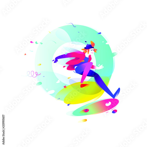 Illustration of a cartoon skateboarder. Vector illustration. A skater in the air. Image is isolated on white background. Flat fashion illustration for banner, print and website. Mascot company.