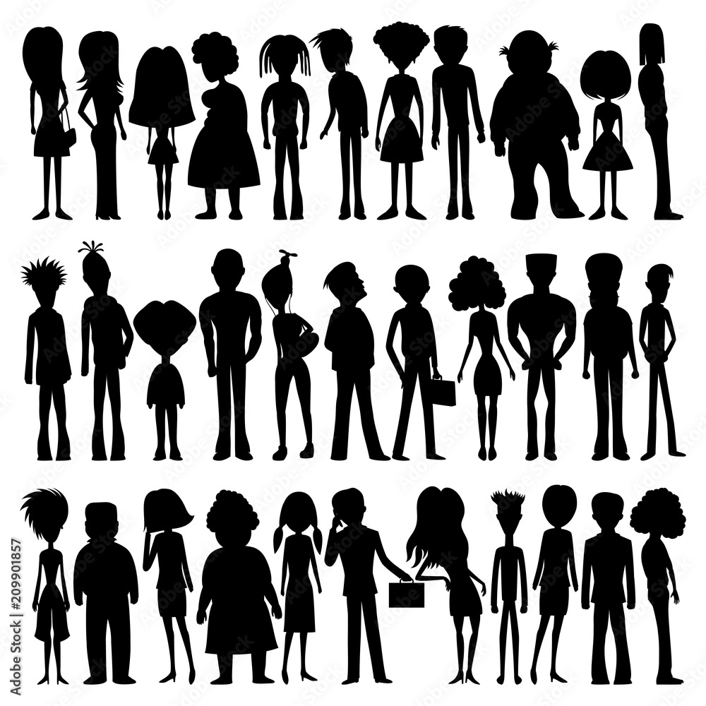 Set of silhouettes of cartoon people on white background. Stock Vector |  Adobe Stock