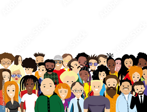 Group of diverse people on a white background.