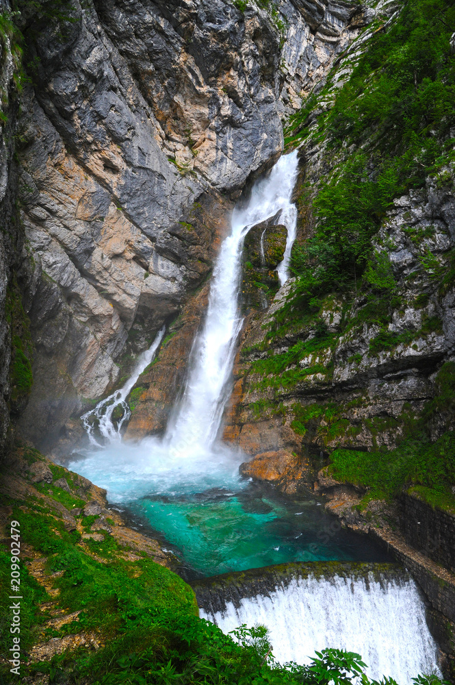 Fototapeta premium Savica waterfall in Triglav National Park, Slovenia, near the lake of Bohinj