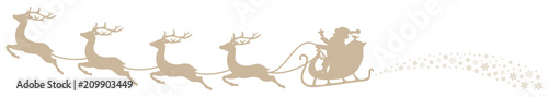 Christmas Sleigh Santa & Flying Reindeers Swirl Beige