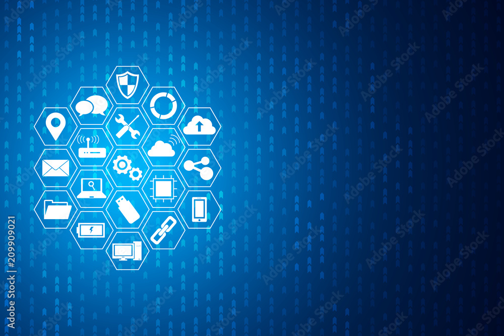 Technology icons concept , hexagon integrated and matrix background Technology icons concept , hexagon integrated and matrix background