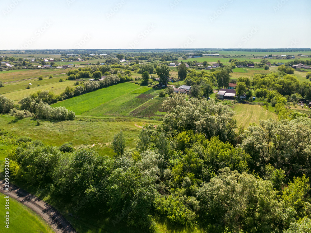 view from above to countryside in summer in Lipetsk region in Russia