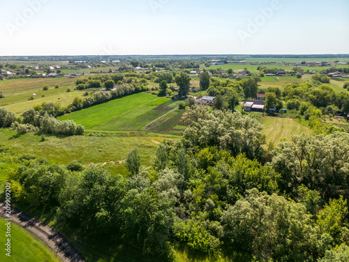 view from above to countryside in summer in Lipetsk region in Russia