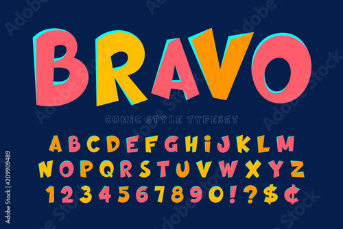 Trendy comical font design, colorful alphabet