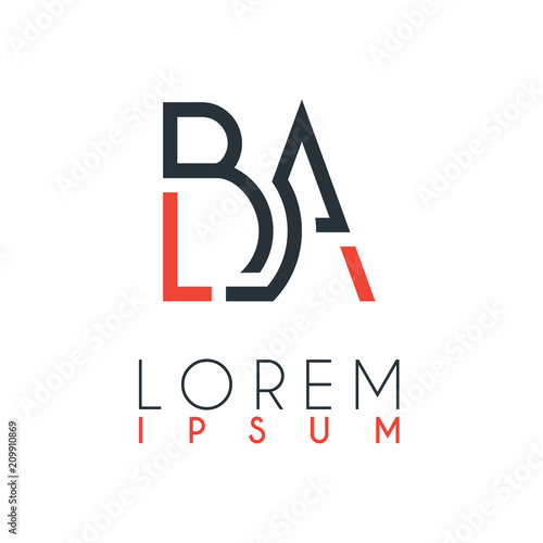 The logo between the letter B and letter A or BA with a certain distance and connected by orange and gray color
