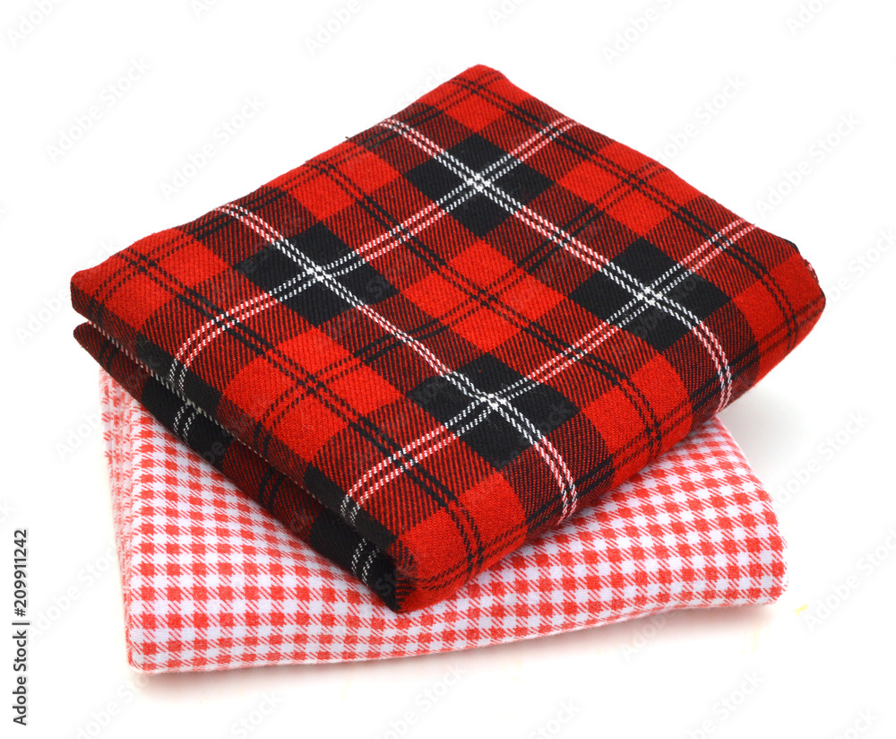 Two linen kitchen towels on a white background Two linen kitchen towels on a white background