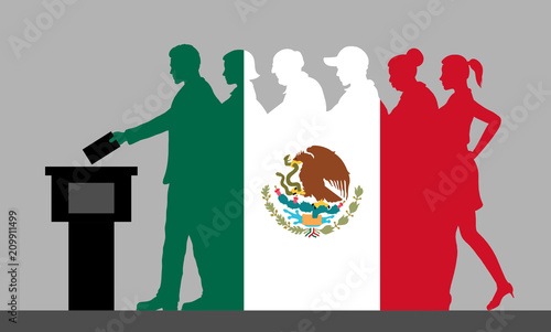 Mexican voters crowd silhouette like Mexico flag by voting for election