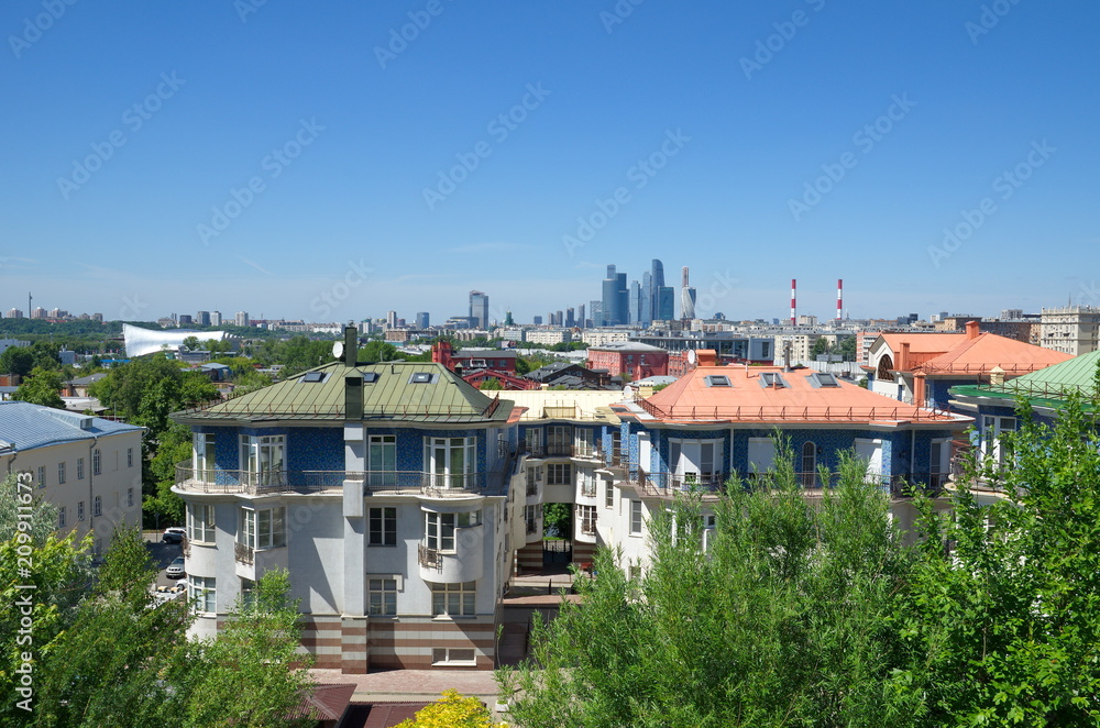 View from the observation deck of the Russian Academy of Sciences on the city Moscow and elite residential complex, Russia View from the observation deck of the Russian Academy of Sciences on the city Moscow and elite residential complex, Russia