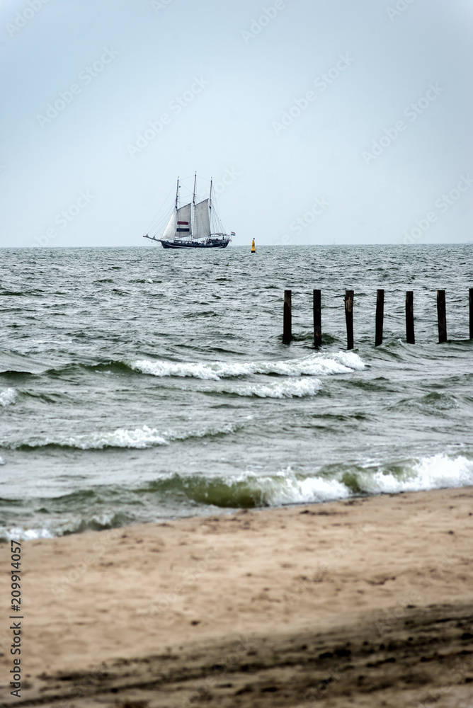 Merker Wadden, 17.06.2018: Netherlands,  Image of the beautiful sailing boat cruising near coast line of  Merker Wadden, Netherlands