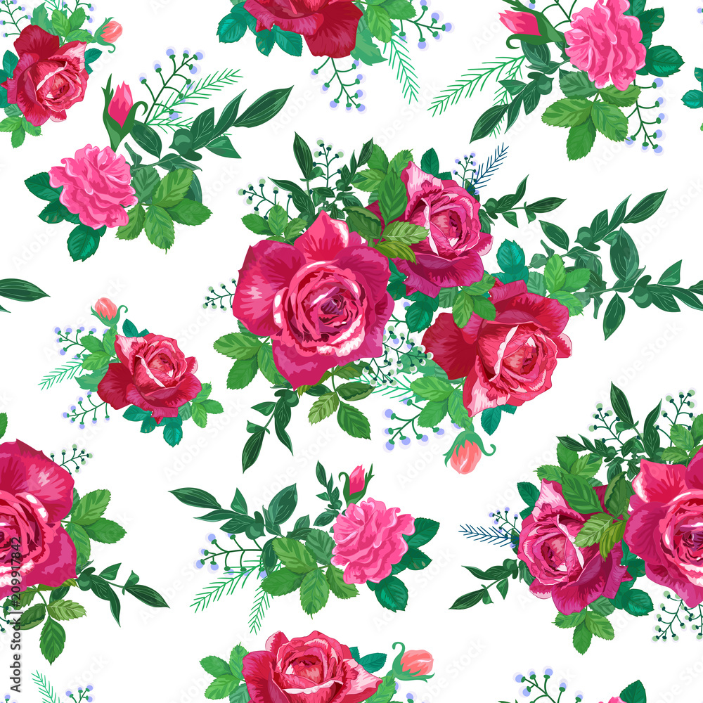 Red ,pink roses, green leaves Red ,pink roses, green leaves