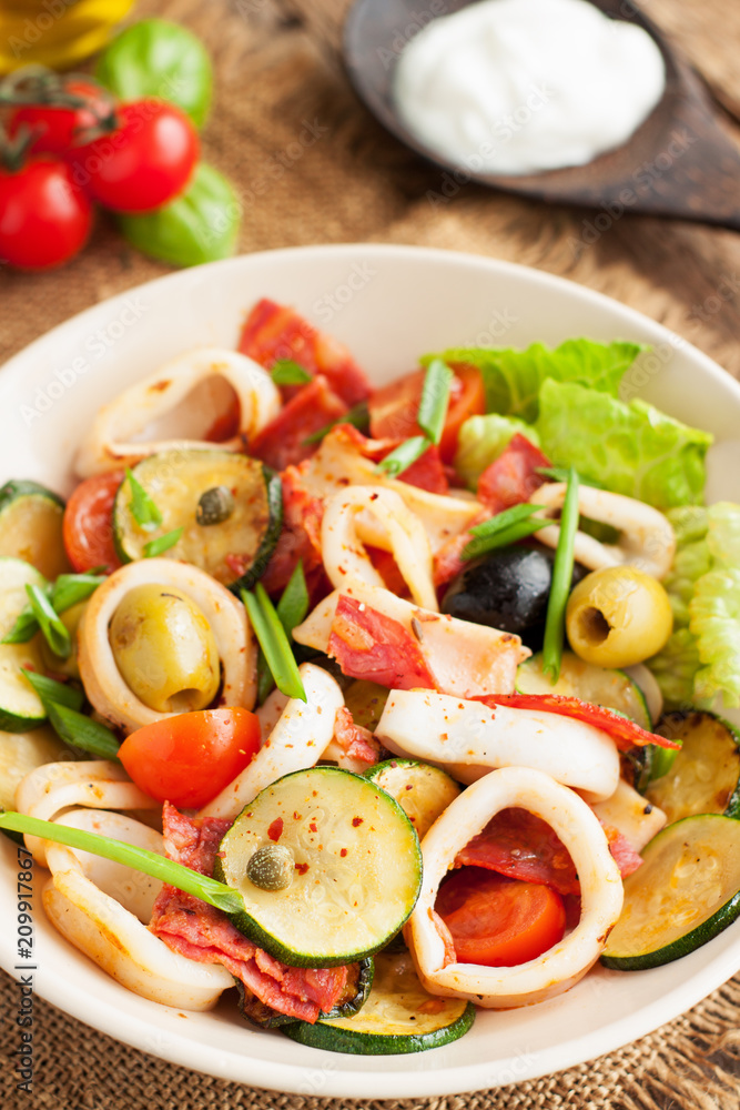 Mediterranean salad with seafood and vegetables Mediterranean salad with seafood and vegetables
