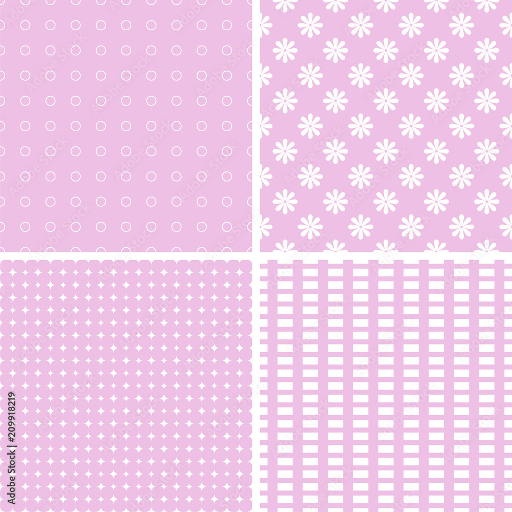 Pink different vector seamless patterns