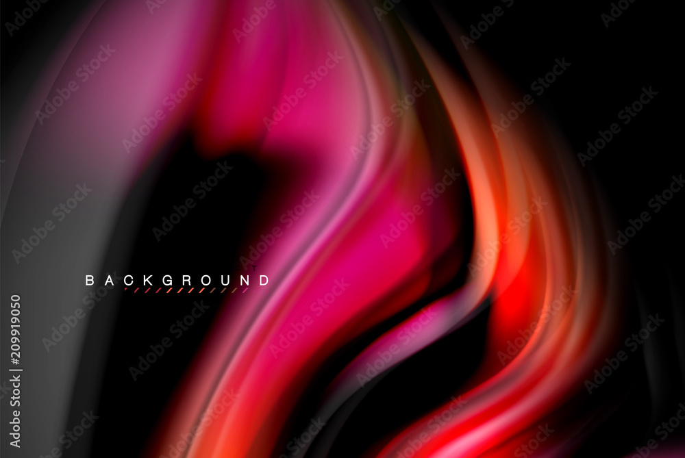 Fluid liquid colors design, colorful marble or plastic wavy texture background, glowing multicolored elements on black, for business or technology presentation or web brochure cover design, wallpaper