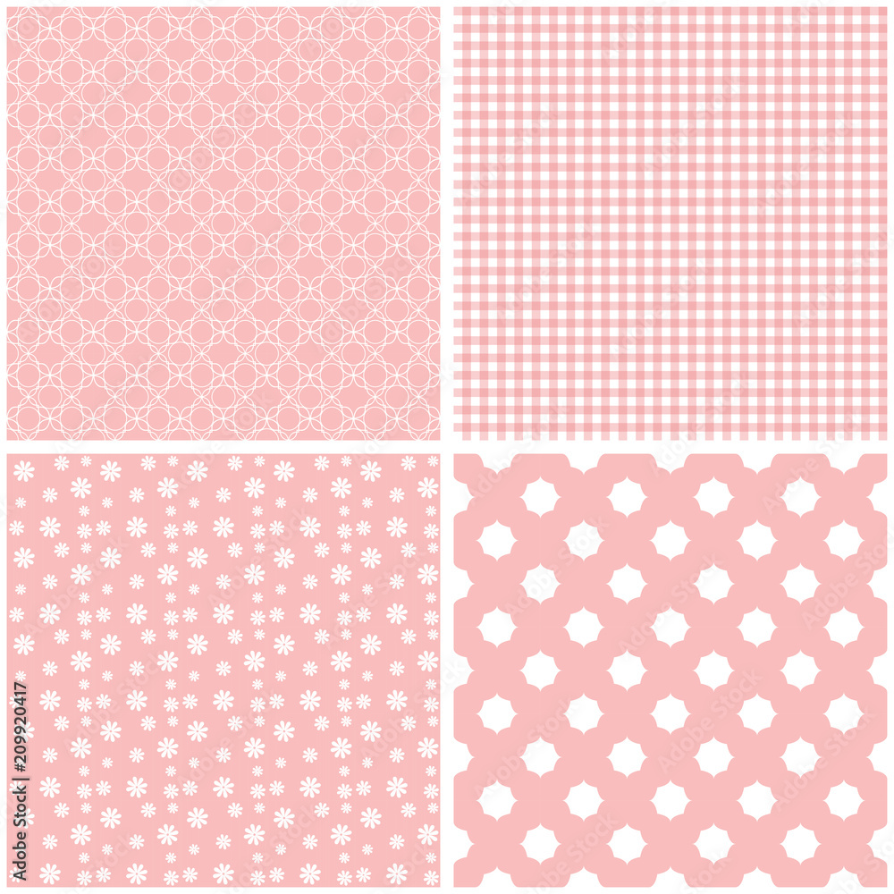 Pink different vector seamless patterns