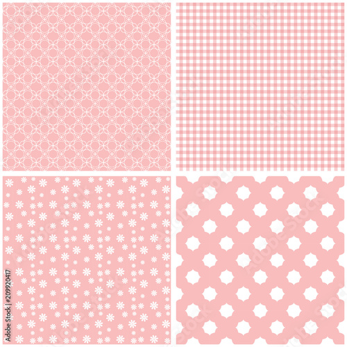 Fototapeta Naklejka Na Ścianę i Meble -  Pink different vector seamless patterns