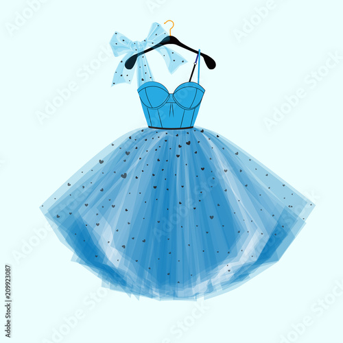 Party Prom dress with fancy bow decor. Fashion illustration