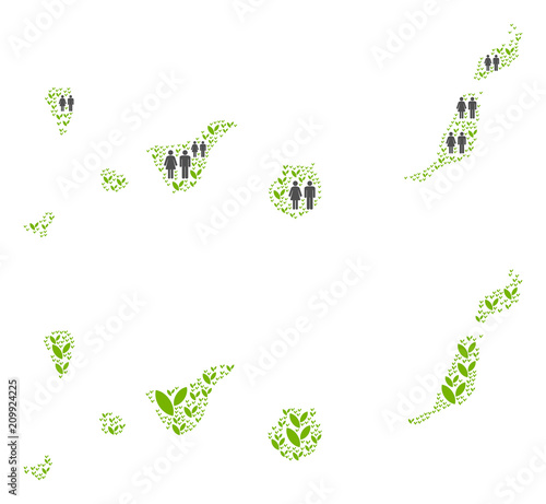 People population and floral Canarian Spain Islands map. Vector collage of Canarian Spain Islands map formed of random family and plantation items in various sizes.