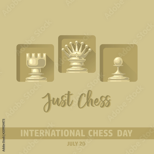 International Chess Day card. Vector chess pieces.