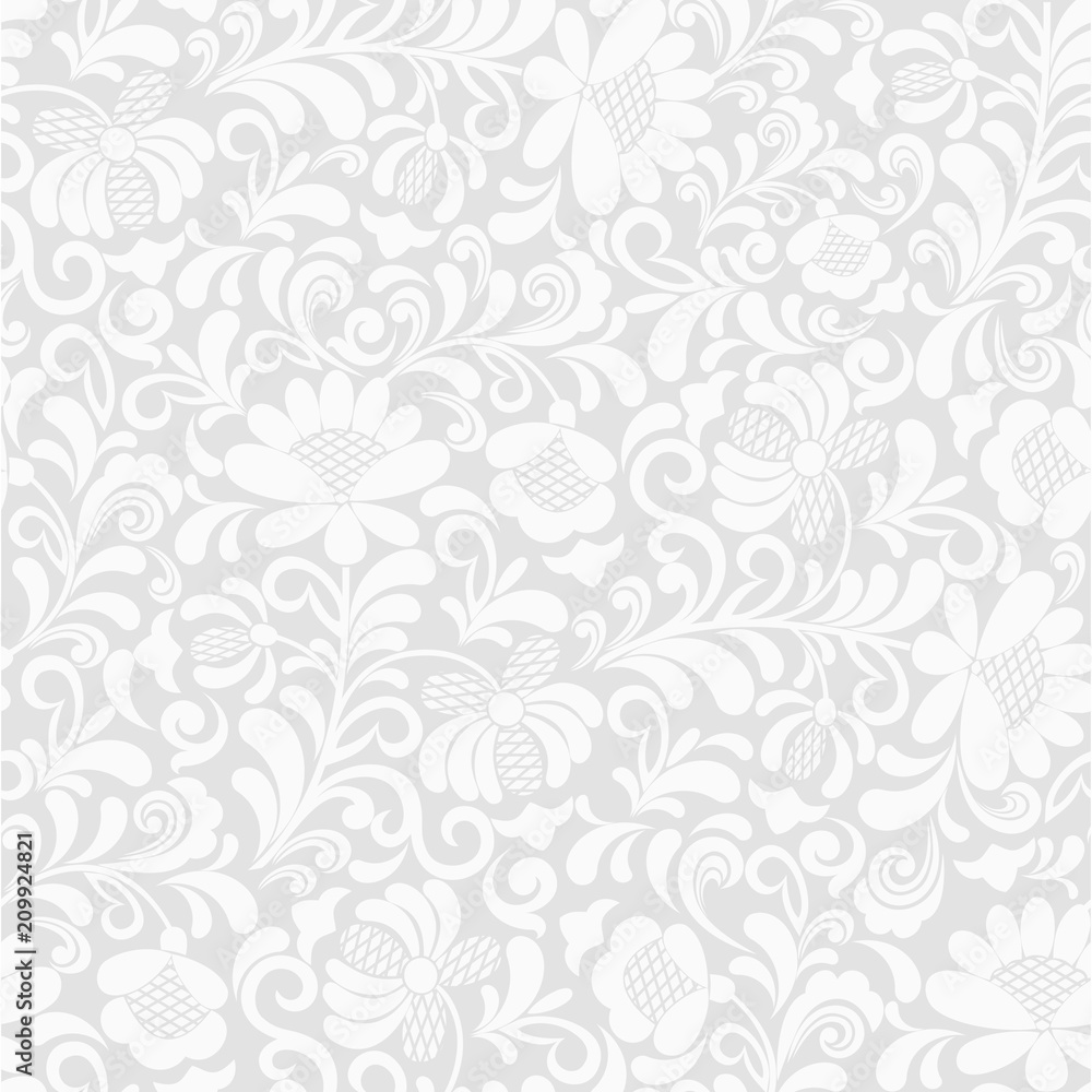 Seamless grey background with white floral pattern. Vector retro  illustration. Ideal for printing on fabric or paper for wallpapers,  textile, wrapping. Stock Vector | Adobe Stock