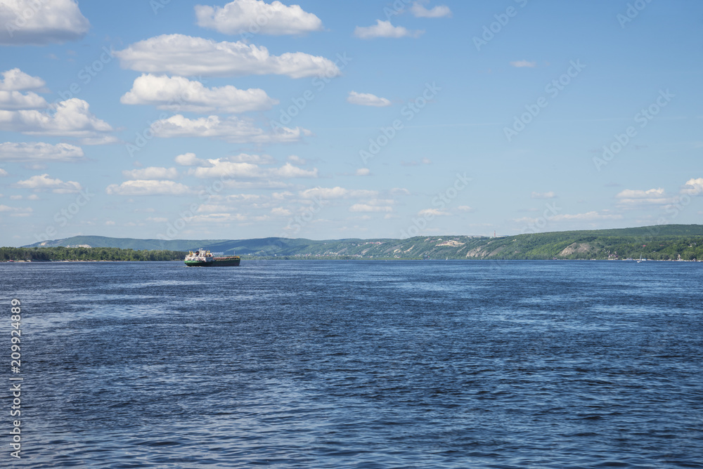 Volga river near Samara, Russia. Panoramic view.