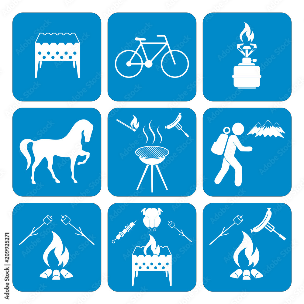 Set of camping equipment icons Set of camping equipment icons