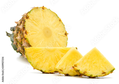 half and slice pineapple on white background