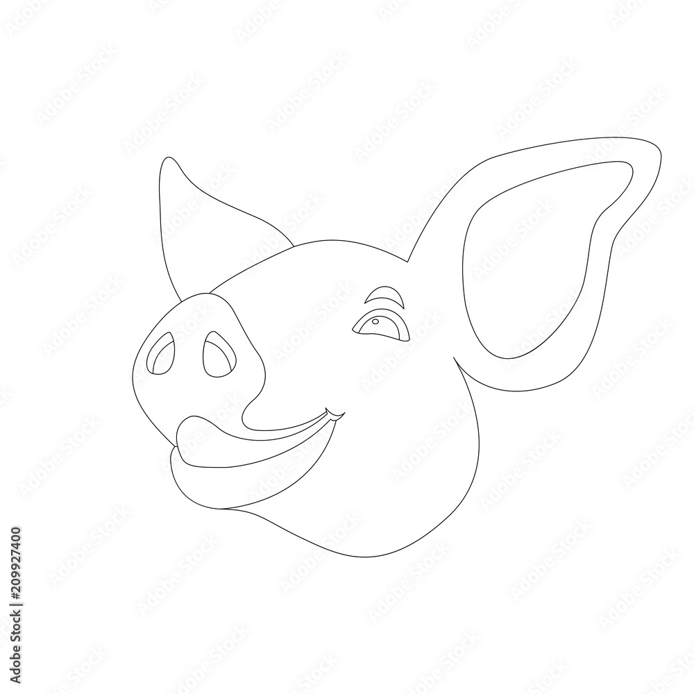 Naklejka premium pig head coloring vector illustration line drawing front
