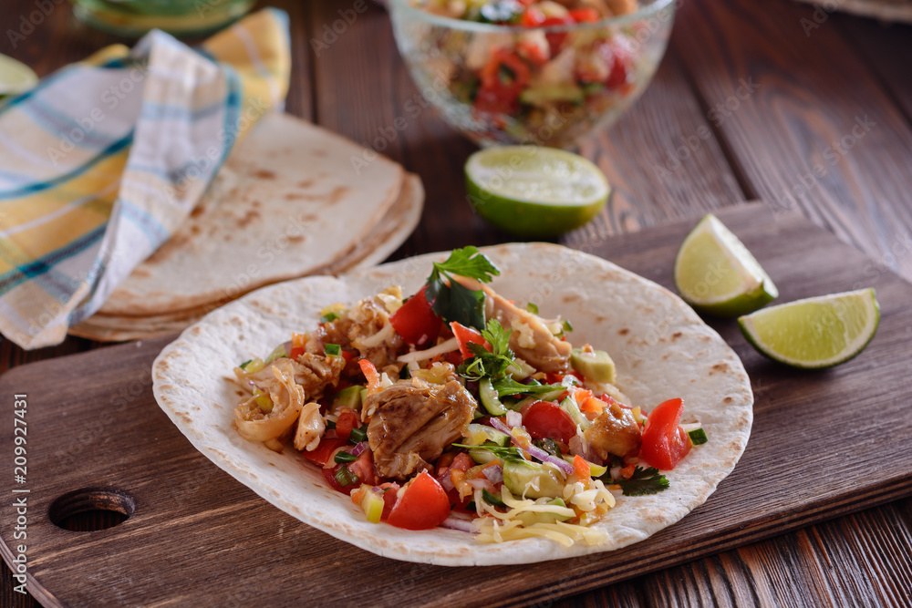 Tortilla or taco making with various filling Tortilla or taco making with various filling