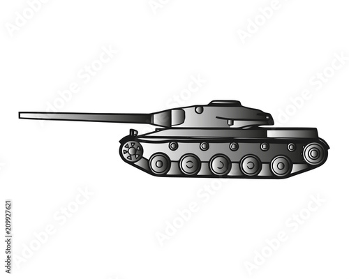 Military tank isolated on white. Armoured fighting vehicle designed for front-line combat, with heavy firepower, strong armour