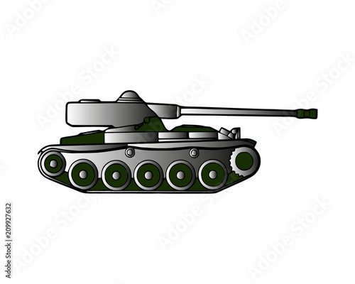 Military tank isolated on white. Armoured fighting vehicle designed for front-line combat, with heavy firepower, strong armour