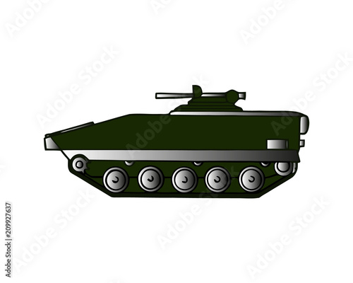 Military tank isolated on white. Armoured fighting vehicle designed for front-line combat, with heavy firepower, strong armour