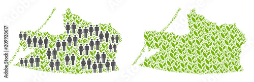 People population and grass Kaliningrad Region map. Vector abstraction of Kaliningrad Region map organized of scattered crowd and blossom elements in different sizes.