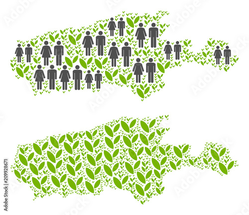 People population and flora Kangaroo Island map. Vector collage of Kangaroo Island map constructed of random gender and sprout items in variable sizes.