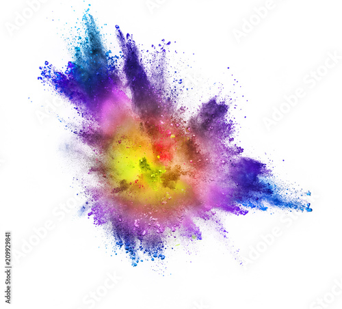 Colored powder explosion isolated on white background.