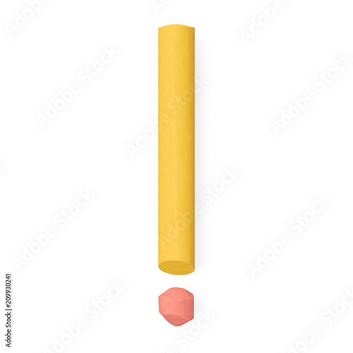 Colored sidewalk or blackboard chalks assembled like pointing or punctuation mark of exclamation mark or mathematical operation symbol factorial,on rough blackboard, 3D rendered