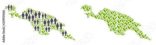 People population and environment New Guinea countries map. Vector composition of New Guinea countries map formed of randomized family and sprout elements in different sizes.