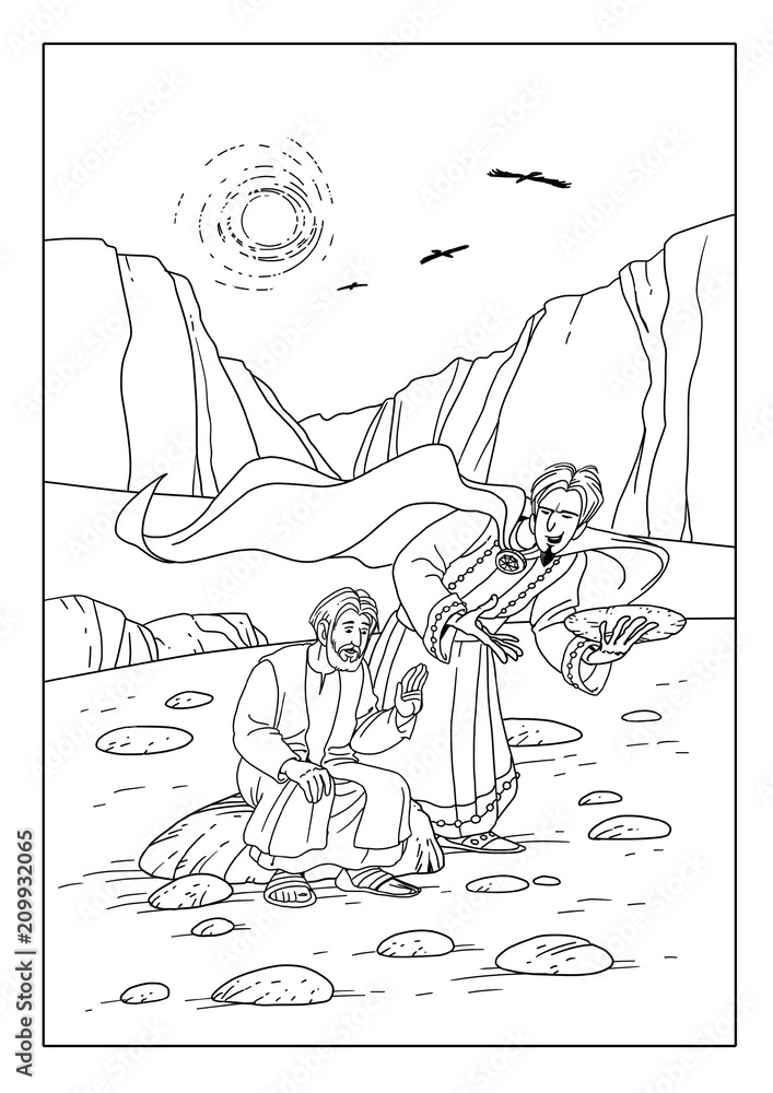Satan tempts Jesus transform stones into bread Stock Illustration ...