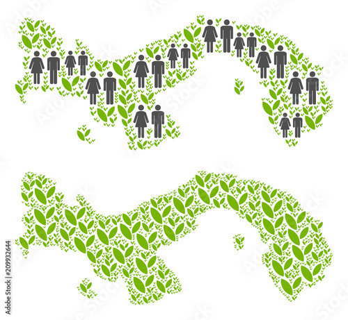 People population and ecology Panama map. Vector concept of Panama map composed of randomized men and woman and plant items in different sizes. Abstract social plan of national community cartography.