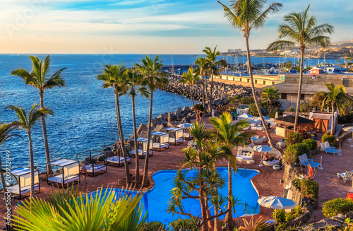 Tourist resort on Adeje coast of Tenerife in summer season - Canary island, Spain