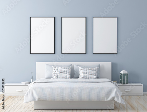Poster frame mock up in modern bedroom 3d rendering © radmila85
