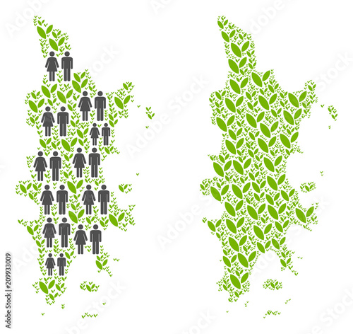 People population and flora Phuket map. Vector pattern of Phuket map organized of randomized people and blossom elements in variable sizes. Abstract social visualization of nation public cartography.