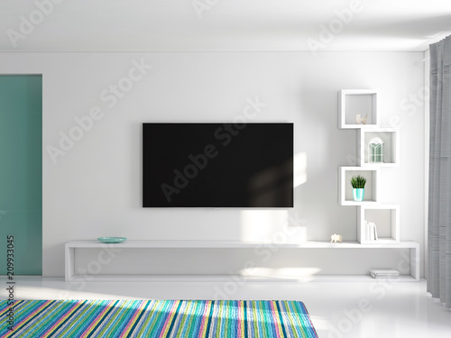 Mockup lcdin room, television display 3d rendering