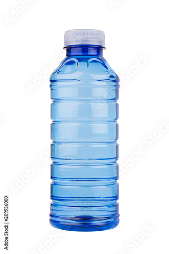 blue plastic vitamin water bottle on white background