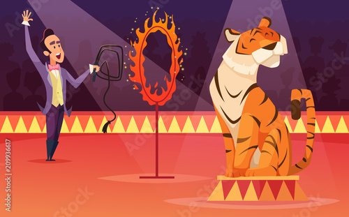 Cartoon characters of circus. Vector background illustration