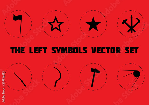 The left communist soviet symbols vector set on the red background